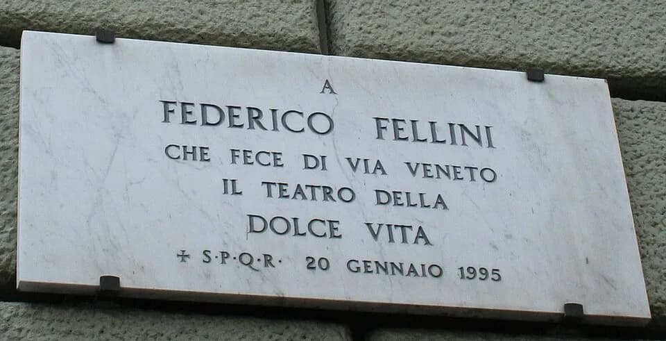 Federico Fellini - Plaque to Federico Fellini on the Via Veneto, Rome, Italy