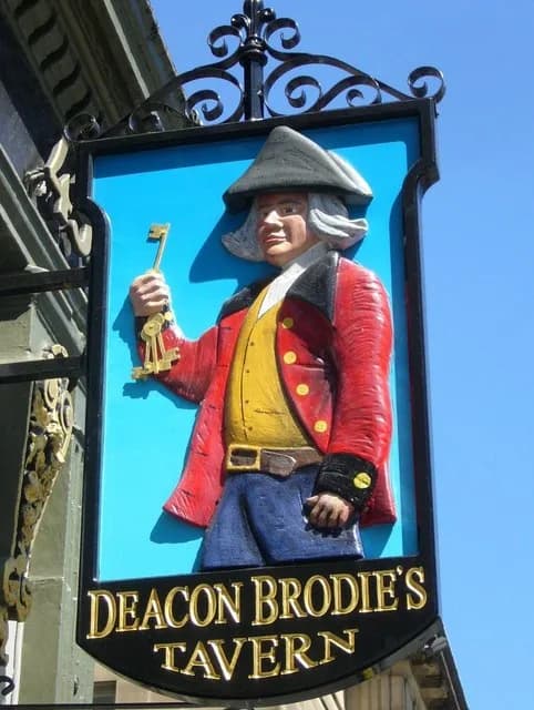 Robert Louis Stevenson - Sign on Deacon Brodie's Tavern on Edinburgh's Royal Mile
