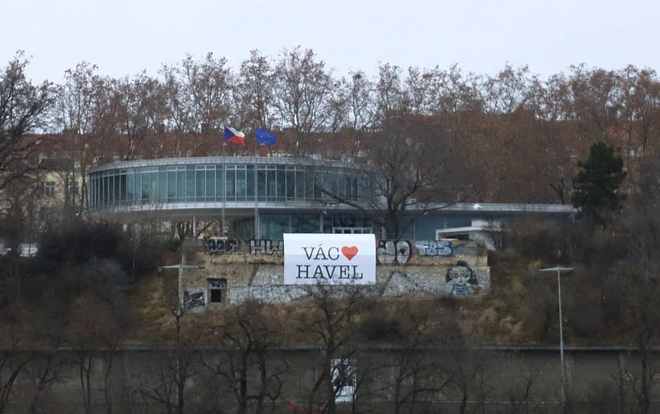 Václav Havel - An EXPO pavilion in Prague-Letná with a Václav Havel transparent shortly after his death