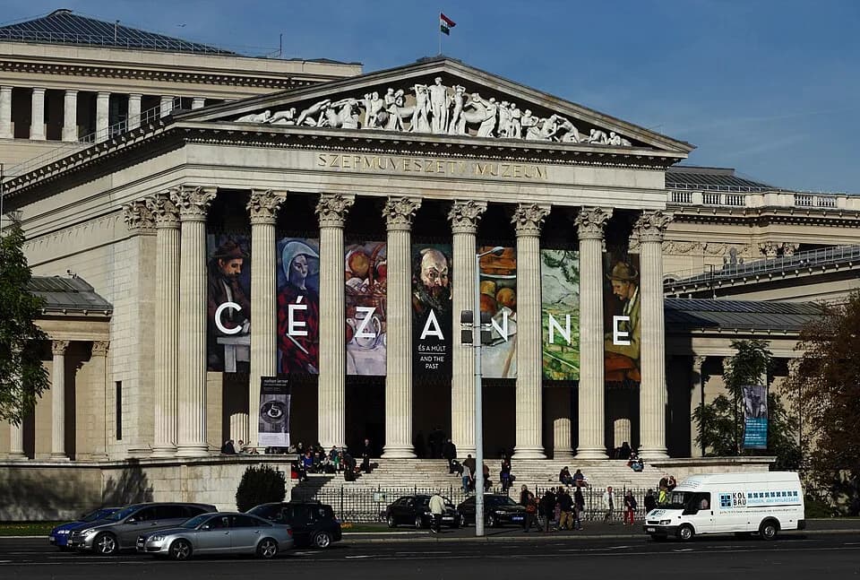Paul Cézanne - Main entrance at the Museum of Fine Arts Budapest. A special exhibition regarding works of Paul Cézanne are advertized.