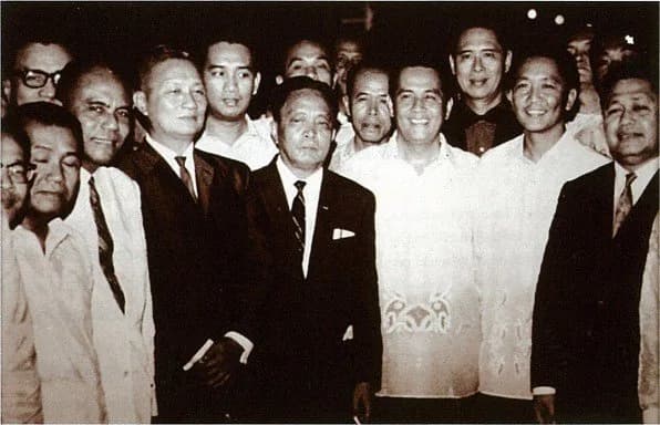Ferdinand Marcos - President Diosdado Macapagal, third from right, poses between Speaker Villareal and Senate President Ferdinand Marcos after delivering his 1963 SONA.