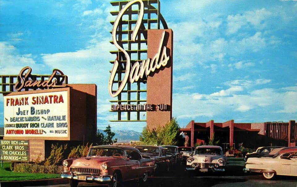 Frank Sinatra - Photo of the Sands Hotel marquee in 1959 featuring Frank Sinatra and Joey Bishop.