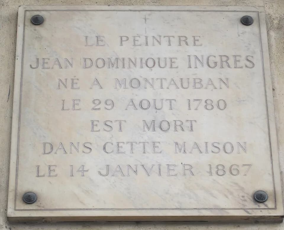 Jean-Auguste-Dominique Ingres - Plaque 11 quai Voltaire (Paris, 7e), où le peintre Ingres est mort en 1867.