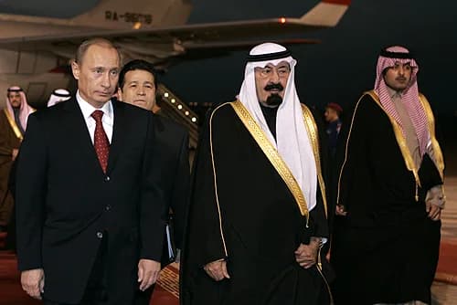 Abdullah of Saudi Arabia - KING KHALID INTERNATIONAL AIRPORT, RIYADH. At an official welcome ceremony with King Abdullah bin Abdul Aziz Al Saud.