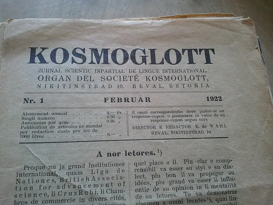 Edgar de Wahl - Header of the first issue of Kosmoglott (future Cosmoglotta), the magazine published by Edgar de Wahl where the language Occidental (later Interlingue) was announced. This is a photogr