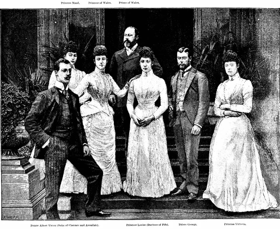 George V - The Prince of Wales and Family. Illustration for The Illustrated London News, 7 November 1891.
en:Edward VII of the United Kingdom as en:Prince of Wales and family - [1].

Reprinted by Munn