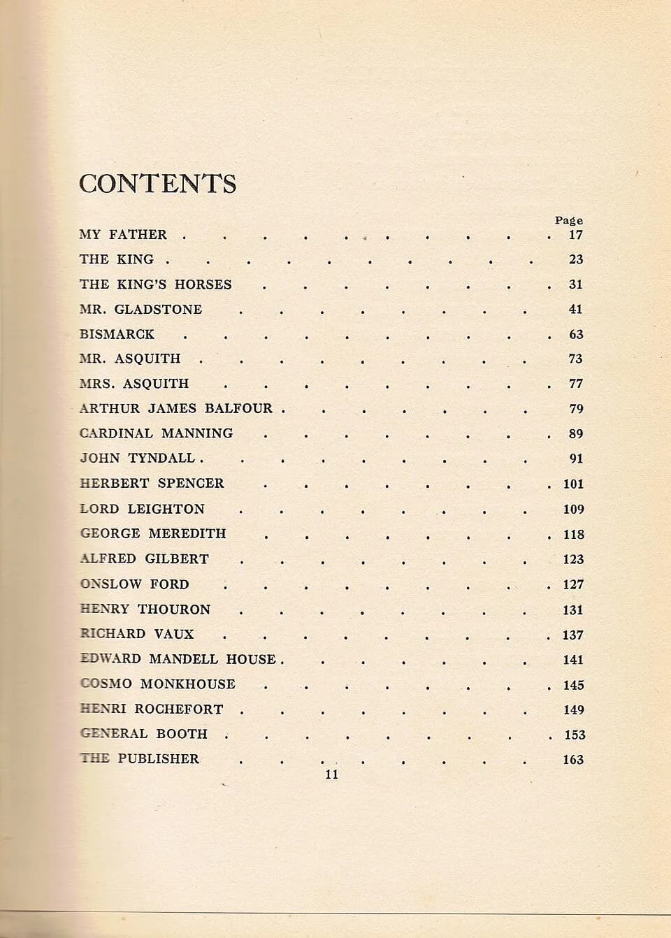 George V - Table of Contents. Scan of p. 11 from Men I Have Painted by John McLure Hamilton.
