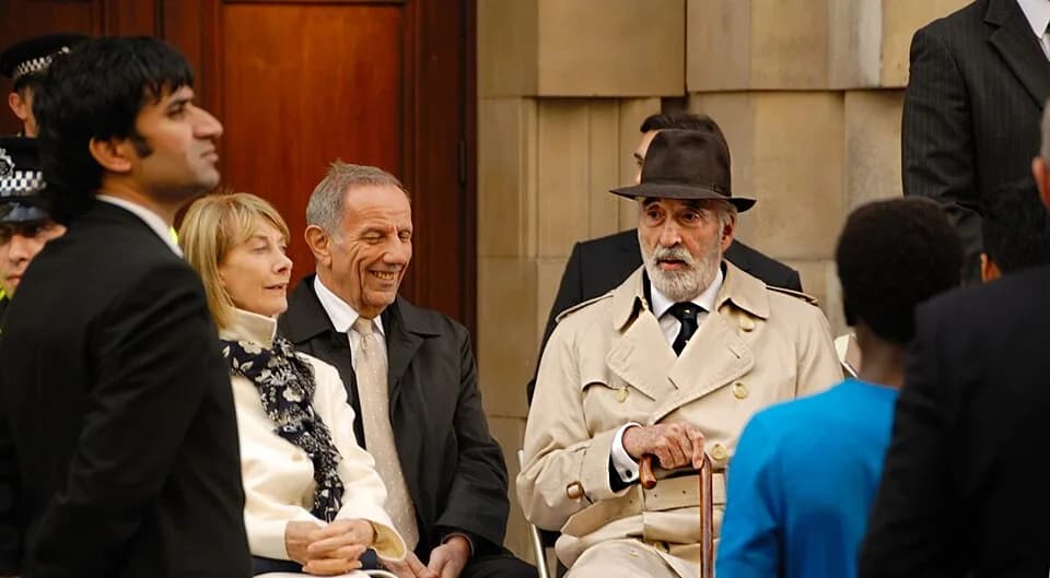 Christopher Lee - Christopher Lee filming in Westminster for a film called 'The Heavy'