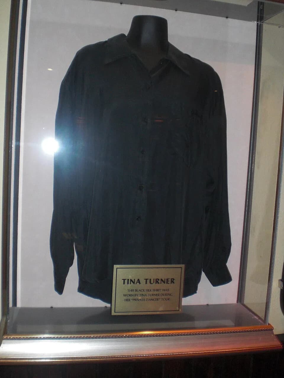 Tina Turner - Tina turners black shirt, worn on the "Privat Dancer" tour. Located in Hard Rock Café Dublin
