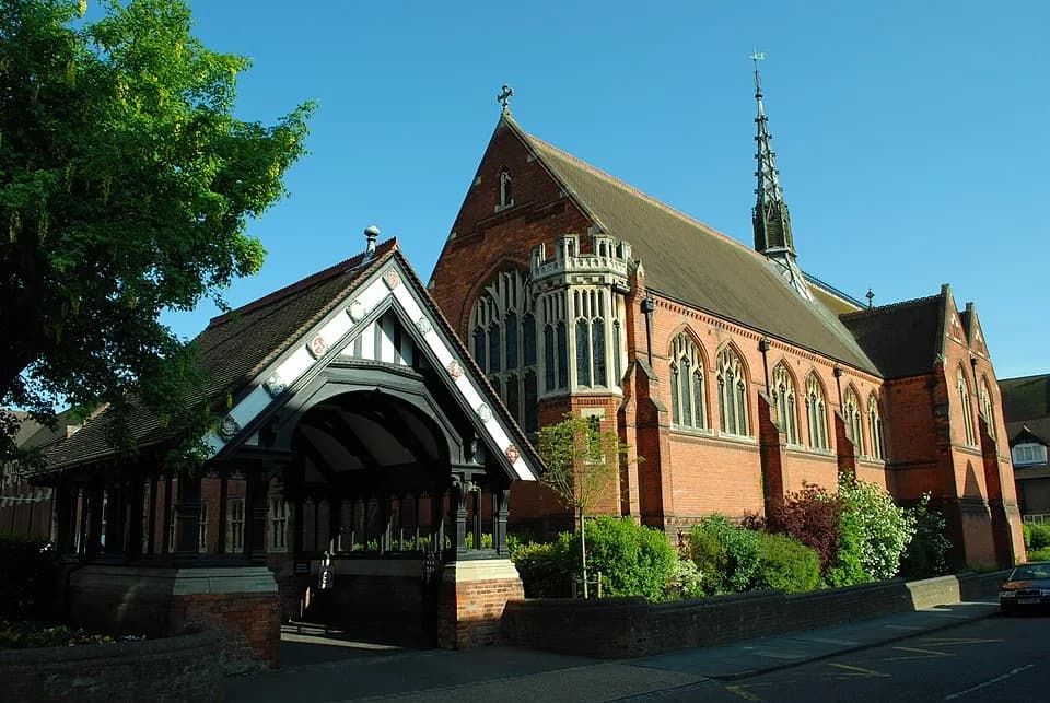 Graham Greene - Lychgate and chapel of Berkhamsted Collegiate School, Castle Street, Hertfordshire, seen from the southwest