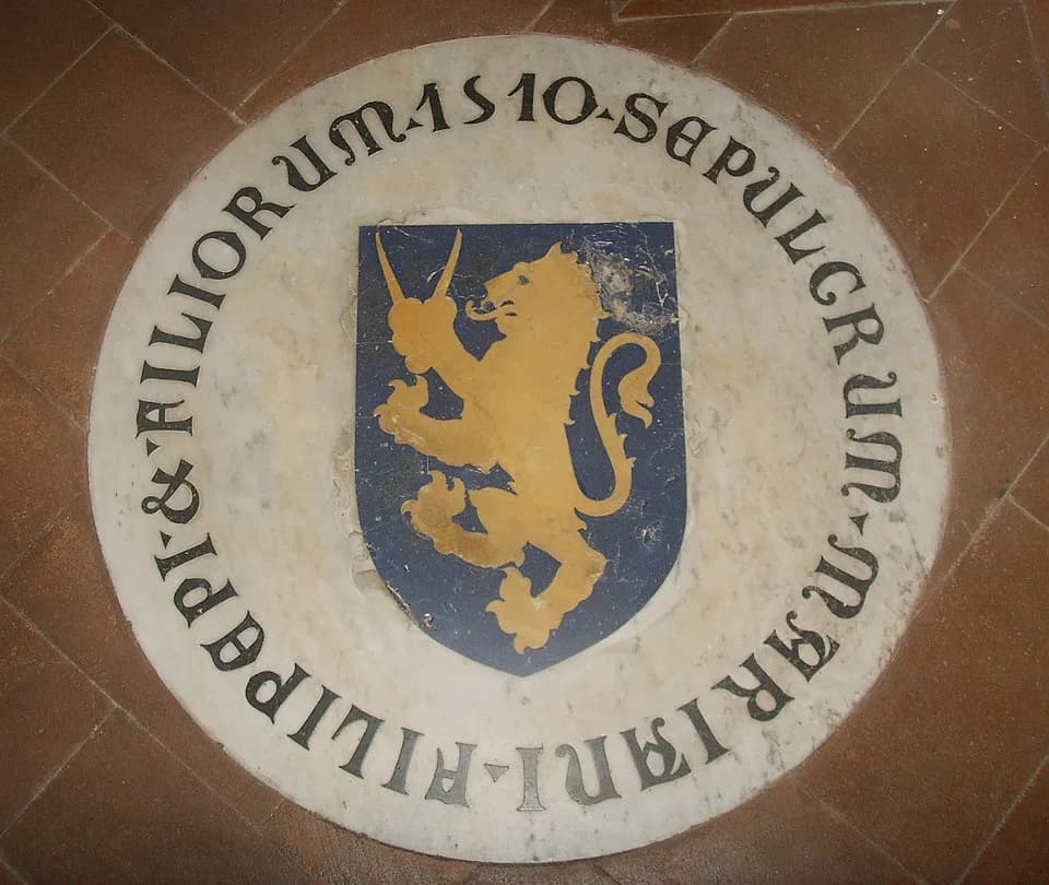 Sandro Botticelli - Plaque, dated 1510, for the family tomb of Mariano Filipepi and his sons, including the painter Alessandro di Mariano Filipepi, best known as Sandro Botticelli. In Ognissanti churc