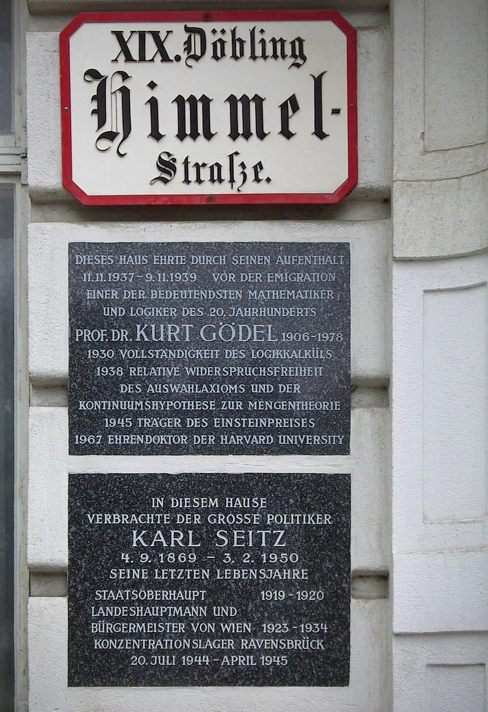Kurt Gödel - Gedenktafel, Kurt Gödel 1906-1978, Himmel-Str43, Vienna, Grinzing