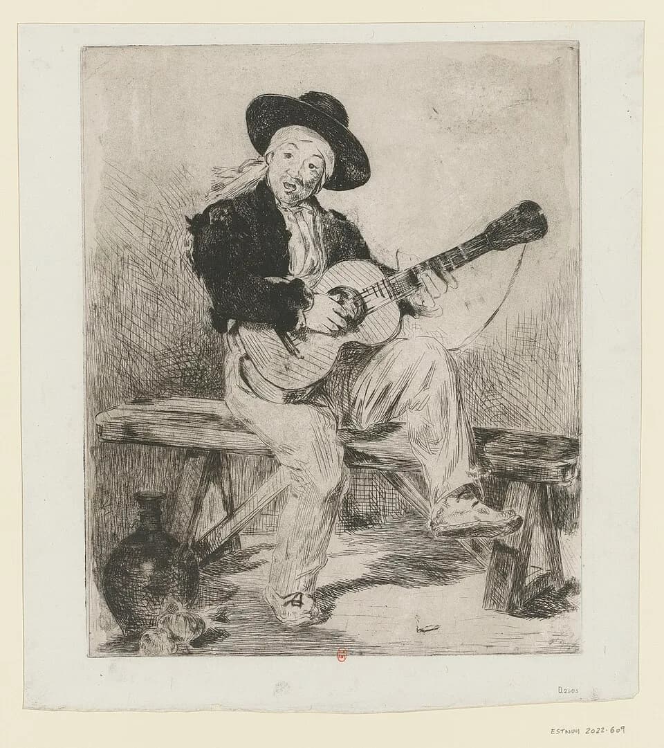 Édouard Manet - Sujet : Chanteurs espagnols
Guitaristes
Portraits -- 1800-1869
Ancien possesseur : Moreau-Nélaton, Étienne (1859-1927). Ancien possesseur. Donateur
Référence bibliographique : Moreau-N