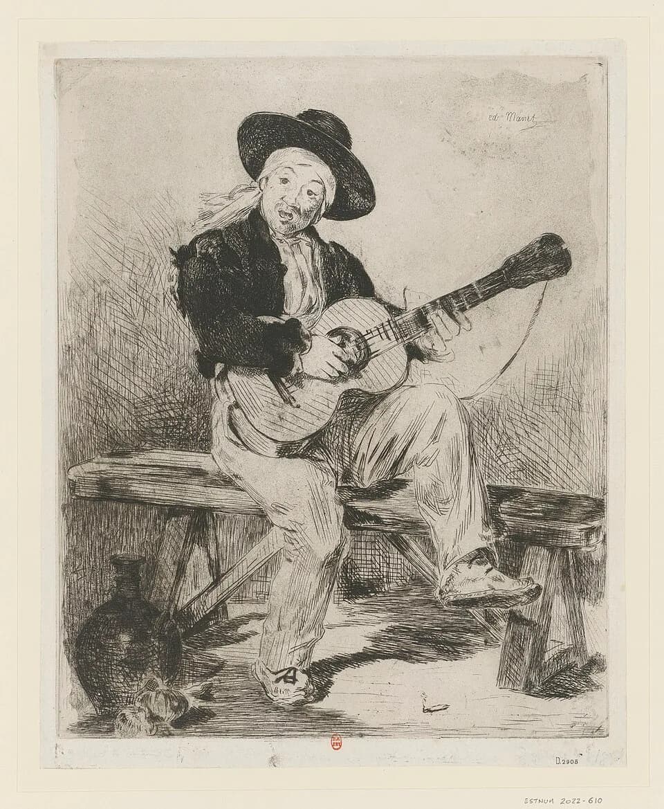 Édouard Manet - Sujet : Chanteurs espagnols
Guitaristes
Portraits -- 1800-1869
Ancien possesseur : Moreau-Nélaton, Étienne (1859-1927). Ancien possesseur. Donateur
Référence bibliographique : Moreau-N