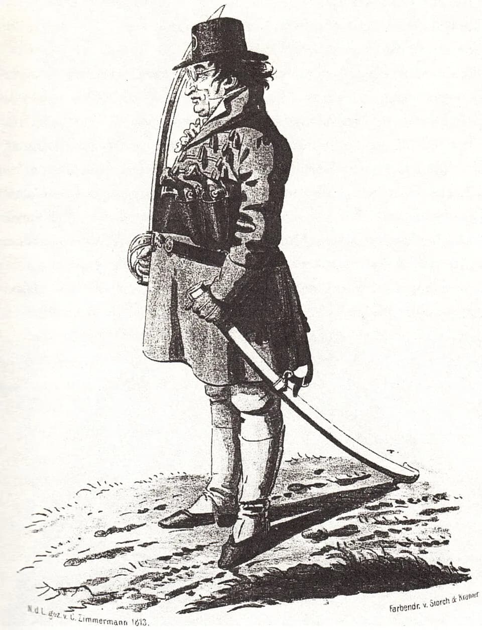 Johann Gottlieb Fichte - Johann G. Fichte Karikatur als Landsturmmannim Kampf gegen Napoleon)