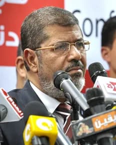 Mohamed Morsi - Mohamed Morsi at the press conference on June 18, 2012 as he announces himself president, after the second round of Egypt's presidential elections.