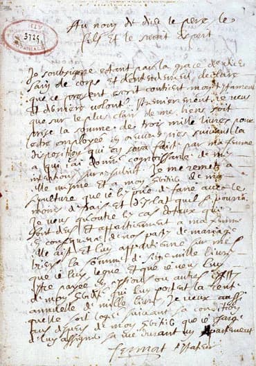 Pierre de Fermat - Holografikus kép Pierre de Fermat 1660. március 4 írt végrendeletéről – Departmental Archives,Haute-Garonne, Toulouse.
