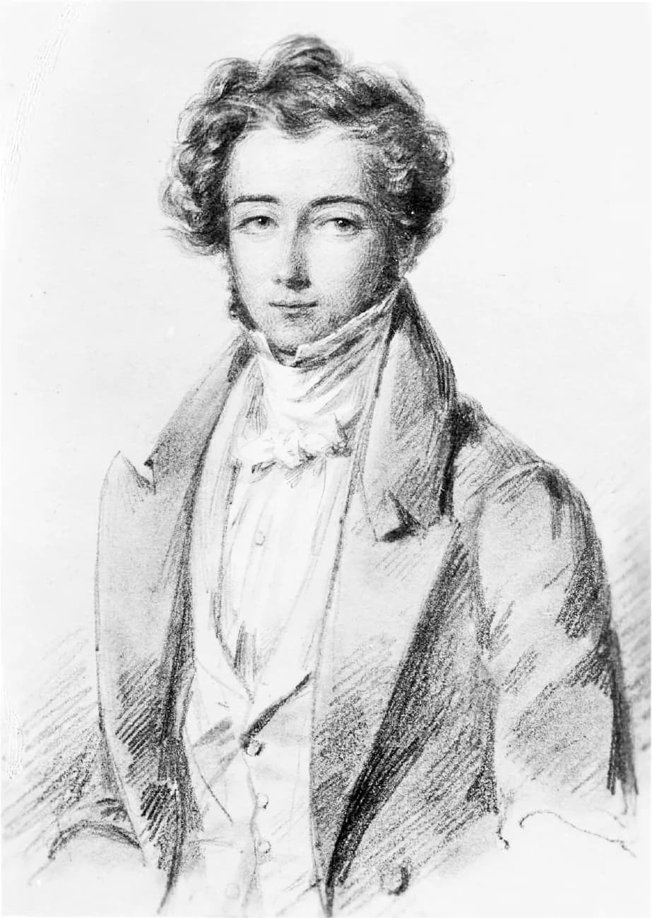 Alexis de Tocqueville - Photograph of a sketch of the French author and traveler Alexis de Tocqueville. Undated, by an unknown artist. Courtesy of the Beinecke Rare Book & Manuscript Library, Yale