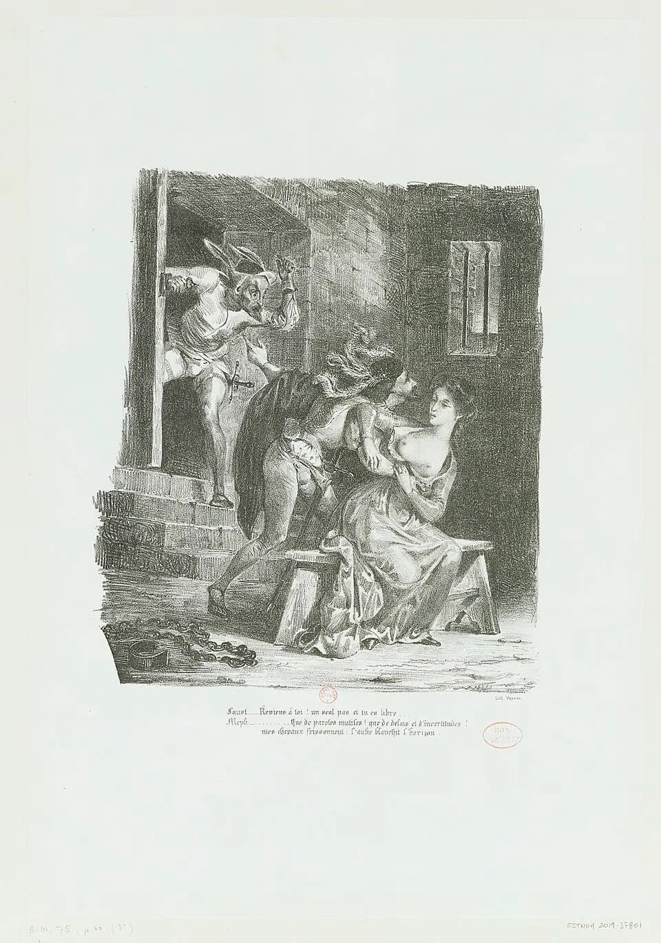 Eugène Delacroix - Sujet : Faust (personnage légendaire)
Méphistophélès (personnage légendaire)
Goethe, Johann Wolfgang von (1749-1832). Faust
Delacroix, Eugène (1798-1863). Faust
Prisons
Scènes -- 18