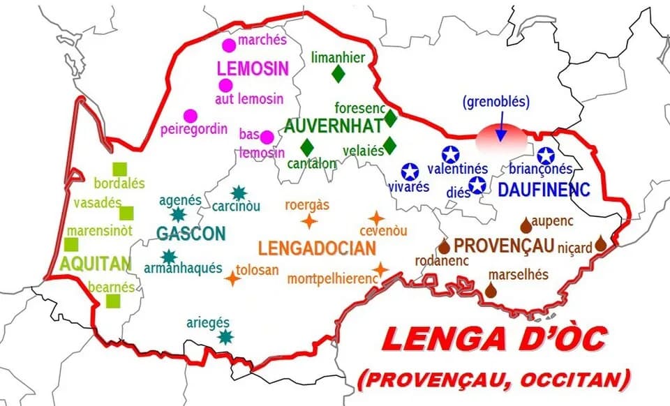 Frédéric Mistral - A map of Occitan dialects according to Frederic Mistral.