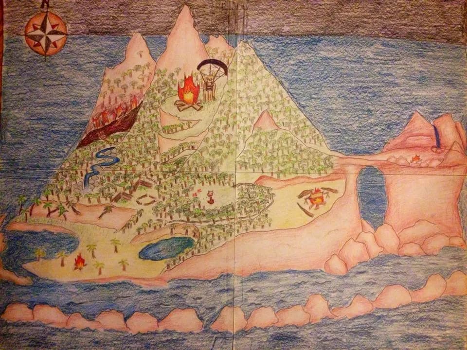 William Golding - Lord of the Flies Island Drawing