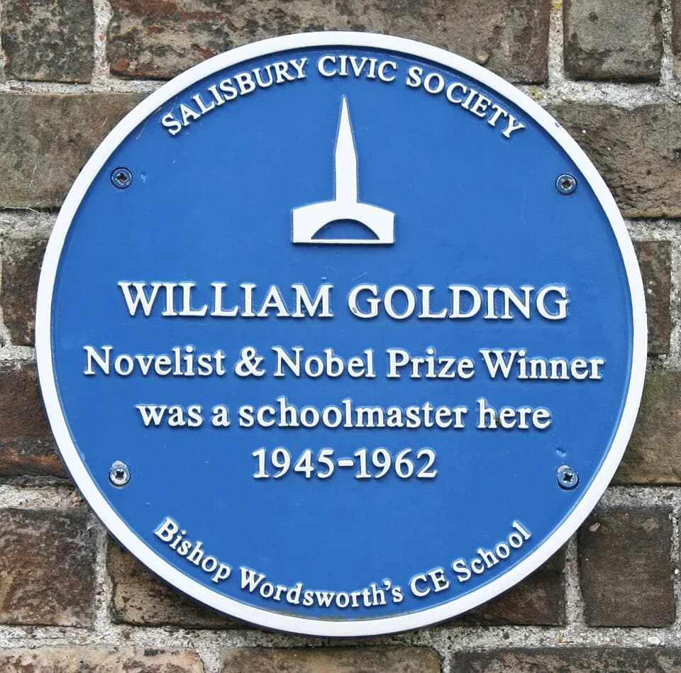 William Golding - Blue Plaque at Bishop Wordsworth's School, Salisbury to commemorate author William Golding's service there as a teacher
