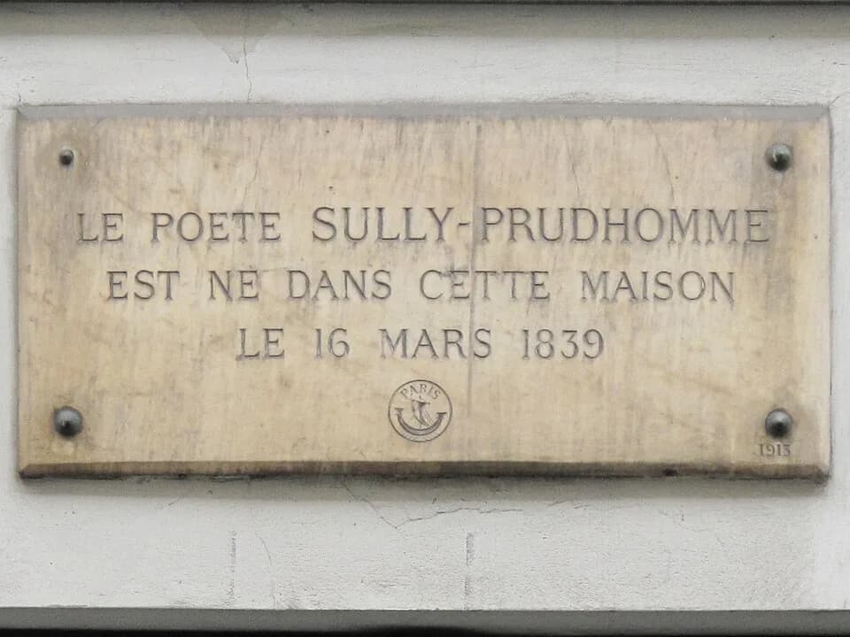Sully Prudhomme - Plaque on the house where was born the French poet fr:Sully-Prudhomme : 34 rue du faubourg Poissonnière, Paris 10th arr.