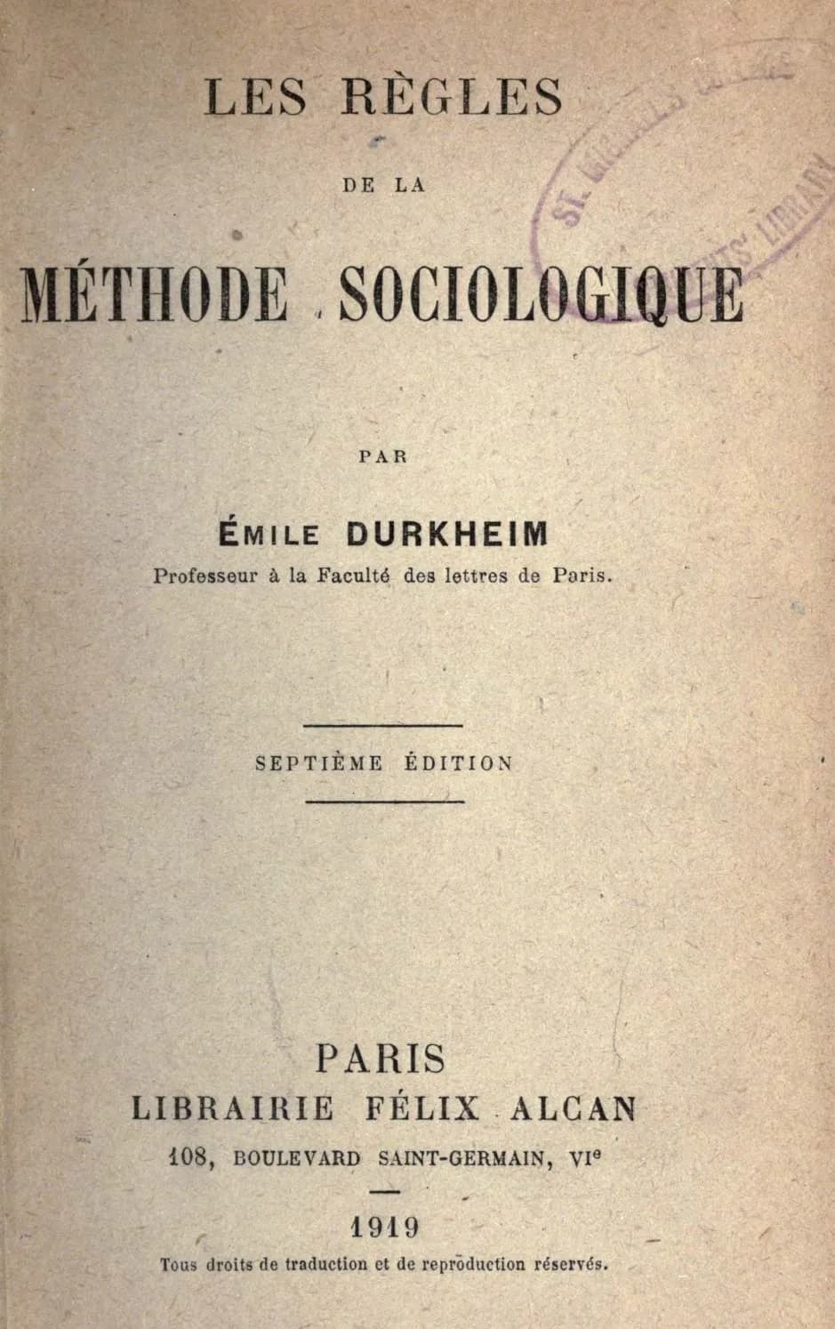 Émile Durkheim - Cover of the French edition of w:The Rules of the Sociological Method (Les règles de la méthode sociologique)