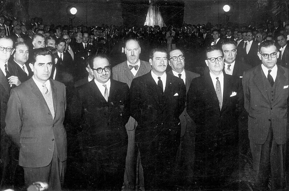 Salvador Allende - Apertura del Congreso en 1961. Salomon Corvalán, Aniceto Rodríguez, Salvador Allende y Radomiro Tomic