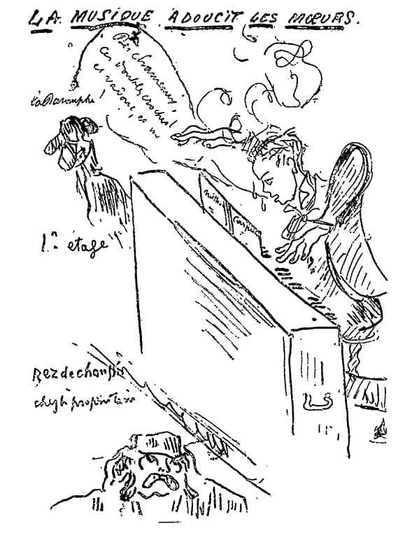 Paul Verlaine - Dessin de Paul Verlaine (1844-1896) : La musique adoucit les mœurs.