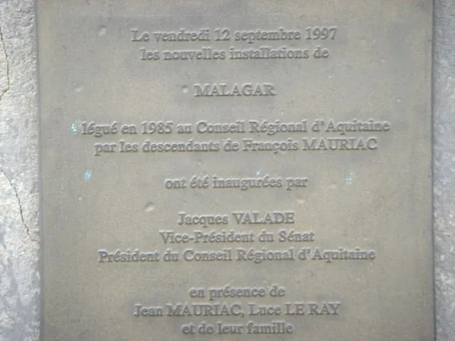 François Mauriac - Commemorative plaque — The François Mauriac Centre at Malagar (Saint-Maixant, Gironde)