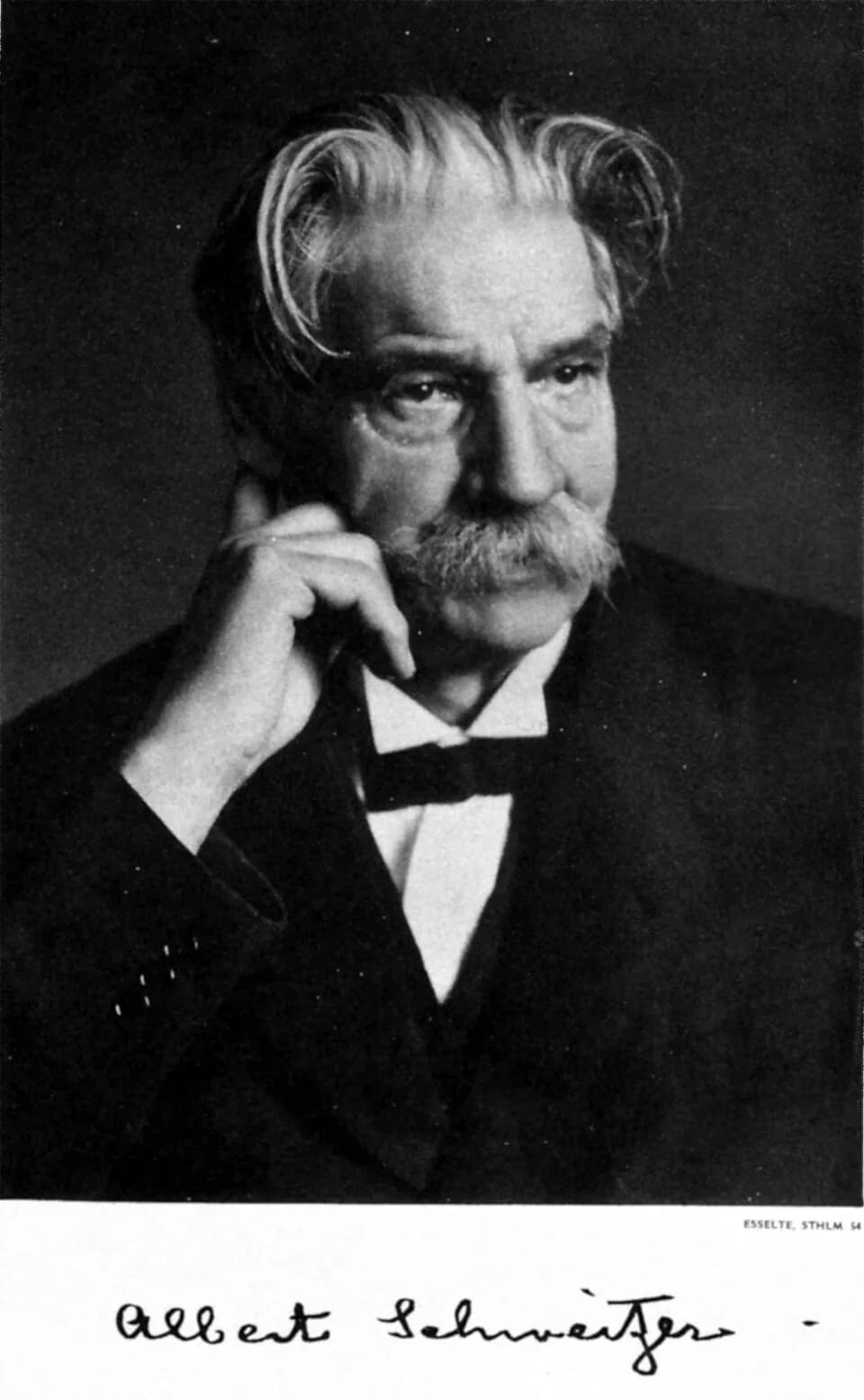 Albert Schweitzer - Official Nobel portrait of Albert Schweitzer, with his signature.