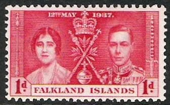 George VI - Falkland Islands 1d Red Coronation Stamp (1937)
Scanned from personal collection Jeff Knaggs 10:32, 29 Nov 2004 (UTC)
