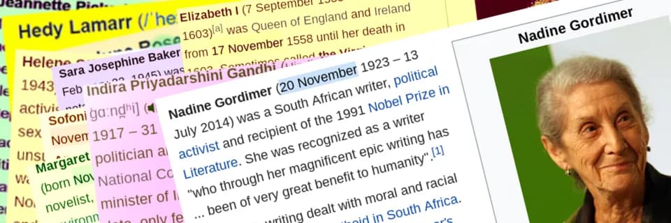 Nadine Gordimer - These are made from en:wiki screenshots like this and are used for twitter banners