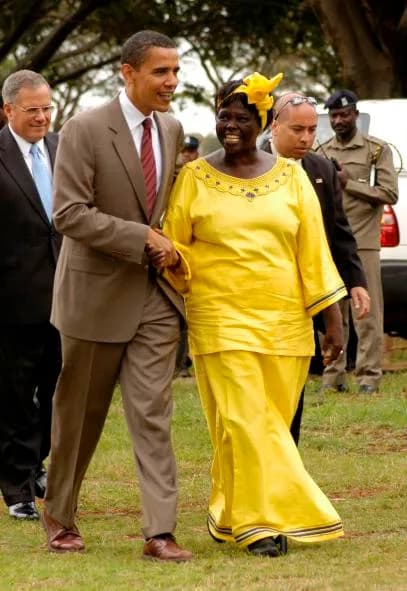 Wangari Muta Maathai - Original caption states: "Nobel Laureate Professor Wangari Maathai  with US senator Barack Obama in Nairobi, Kenya."