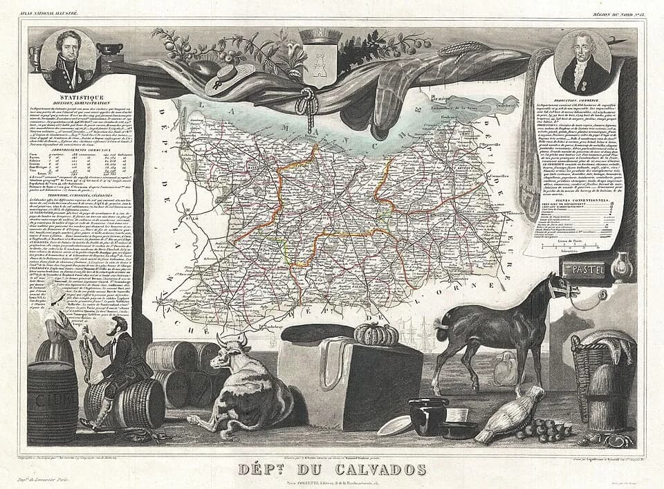 Pierre-Simon Laplace - This is a fascinating 1857 map of the French department of Calvados, France. This area of France is known for its production of Calvados, the world's fines apple brandy. The w