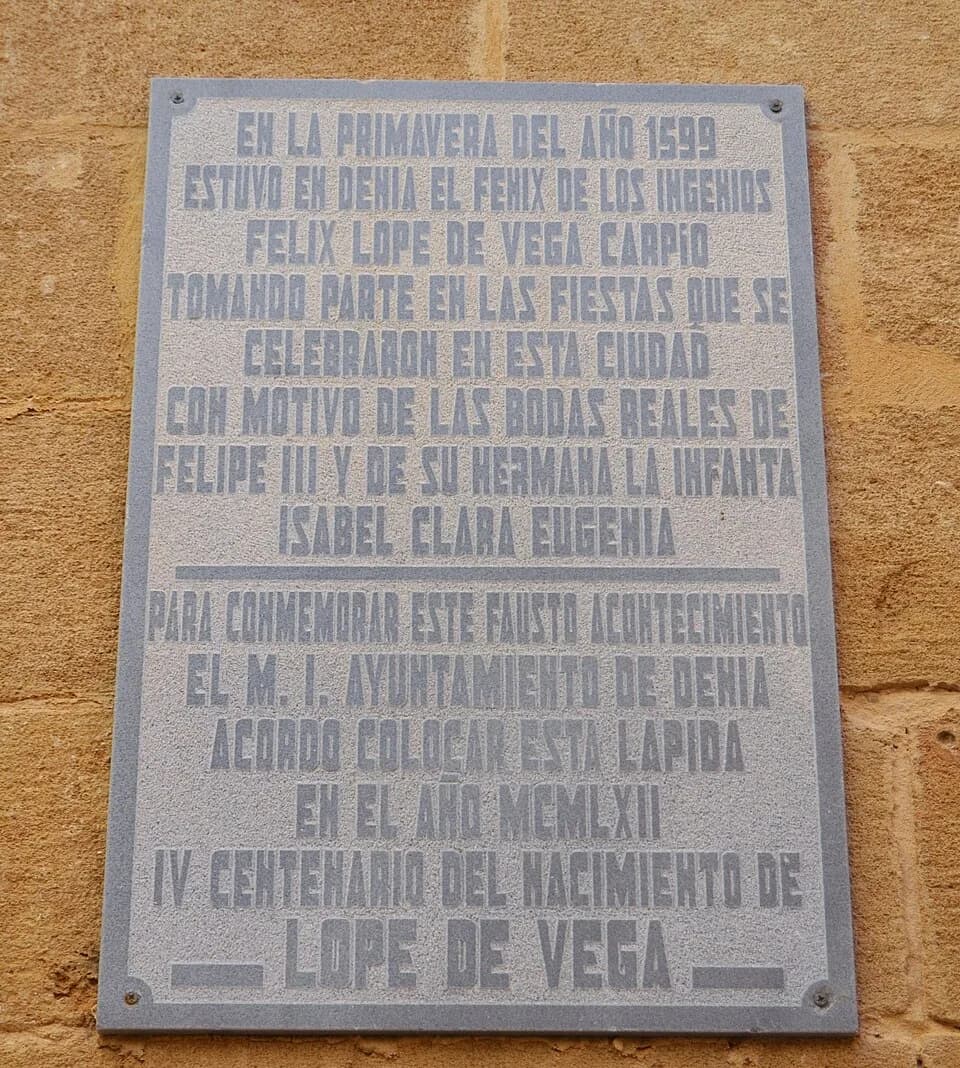 Lope de Vega - Placa a Lope de Vega, Dénia, Marina Alta, País Valencià.