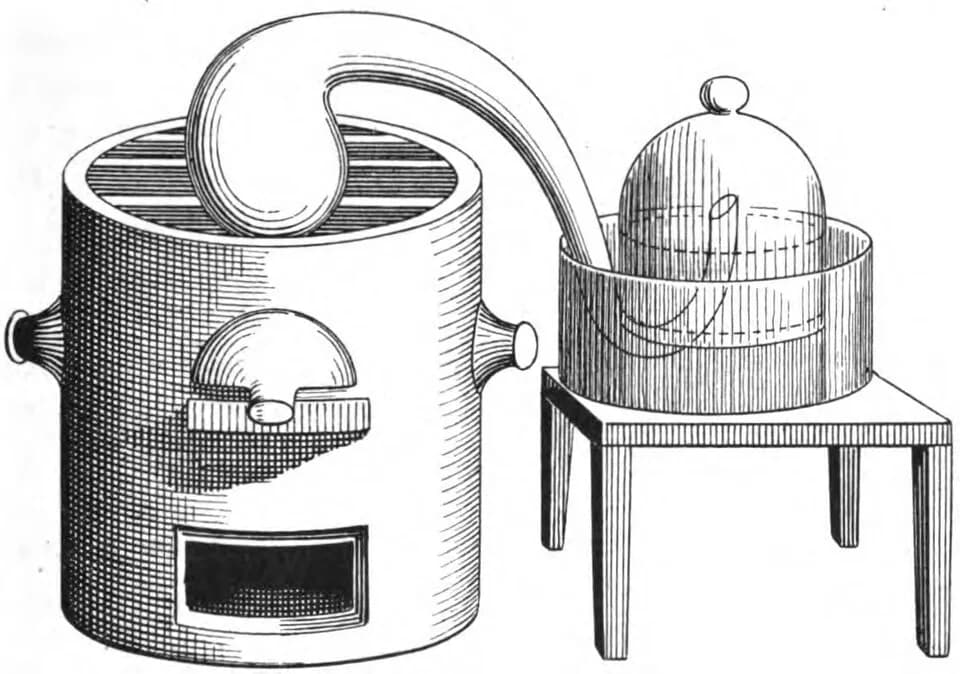 Antoine Lavoisier - Muir's Elements of Chemistry, Ch.1, Fig.1 Lavoisier measures oxygen from mercuric oxide