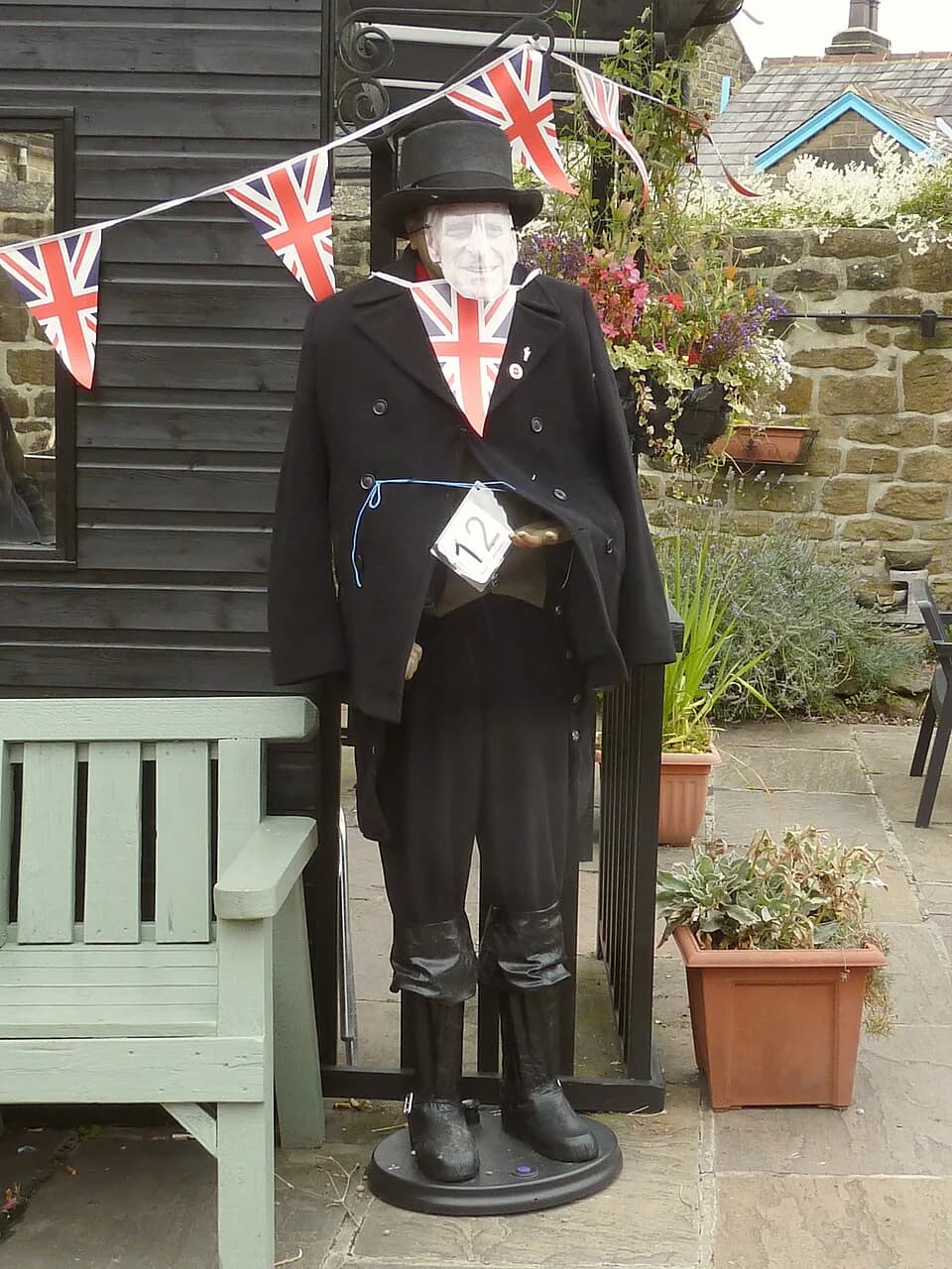 Prince Philip, Duke of Edinburgh - A scarecrow exhibit at Baildon Scarecrow Festival, 2023, in Baildon, West Yorkshire, England. It was a one-day festival and in the afternoon there was light rain. Th