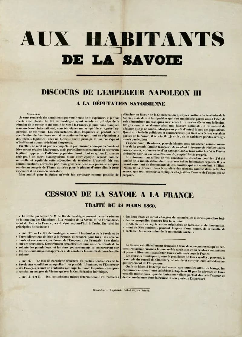 Napoleon III - Discours de l'empereur français Napoléon III aux habitants de Savoie,