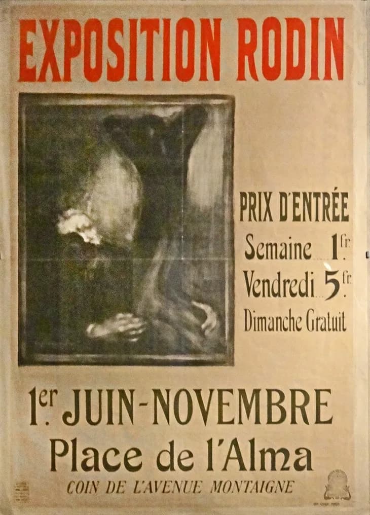 Auguste Rodin - Affiche pour l'exposition Rodin à l'Alma
1900
par Eugène Carrière (1849-1906)
Lithographie en couleurs 
Paris, bibliothèque Forney, Paris

En 1900, profitant de l'Exposition Universell