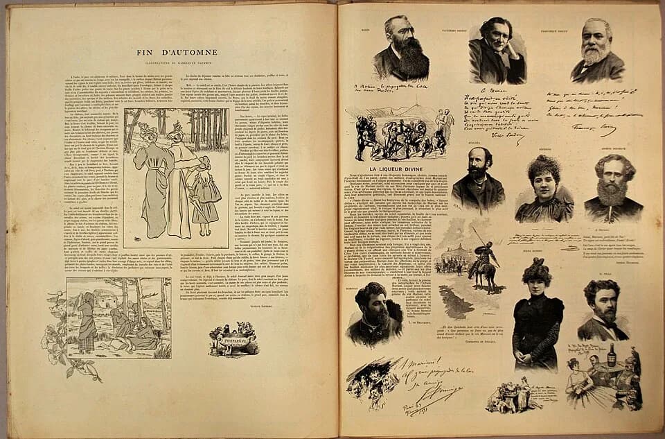 Auguste Rodin - Page de Paris-Noël 1894-1895. Fin d'automne de Gustave Goetschy, illustration Madeleine Dauphin. La liqueur divine, Juana Romani, Auguste Rodin, Victorien Sardou, Francisque Sarcey, At