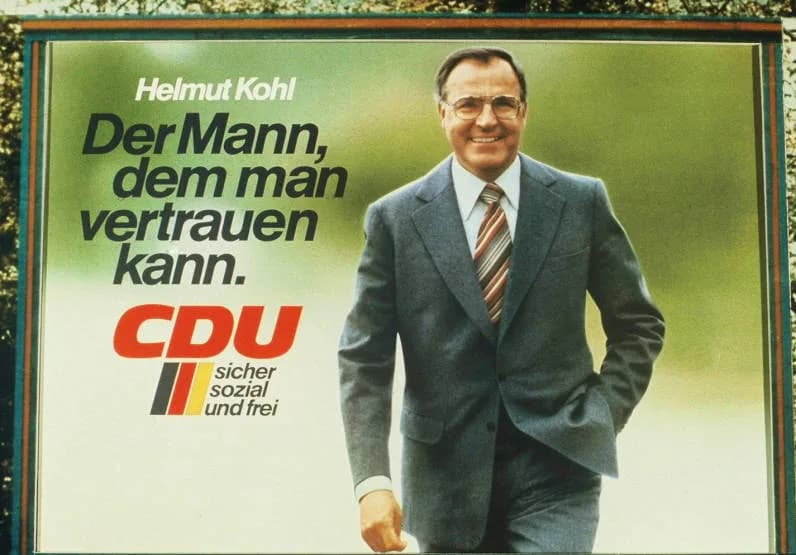 Helmut Kohl - Helmut Kohl Der Mann, dem man vertrauen kann. CDU sicher sozial und frei Abbildung:FotoKommentar:Außenaufnahme (Plakatwand)Plakatart:Kandidaten-/Personenplakat mit PorträtObjekt-Signatur