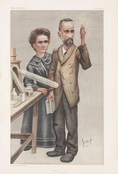 Pierre Curie - Caricature of M and Mme Curie. Caption read "Radium".