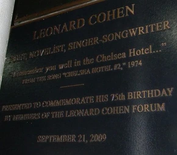 Leonard Cohen - Leonard Cohen plaque in Chelsea Hotel in New York City