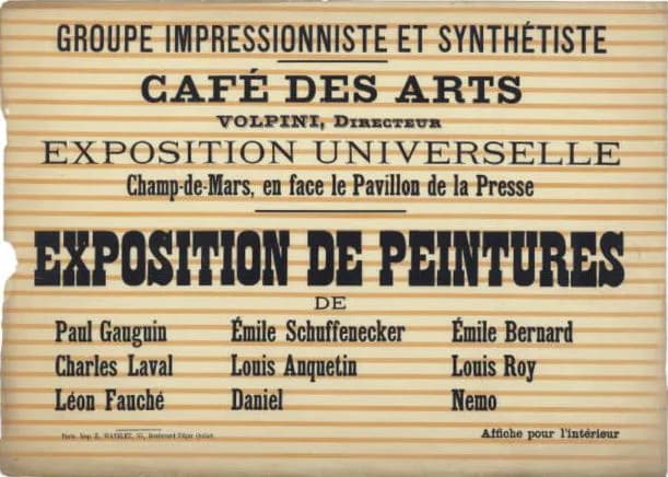Paul Gauguin - Poster of the Exhibition of Paintings by the Impressionist and Synthetist Group, at Café des Arts, Volpini manager.