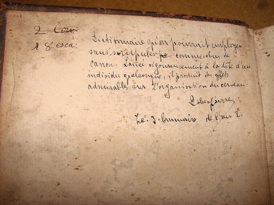 Maximilien Robespierre - "Widmung" von Robespierre in einem Wörterbuch von 1770