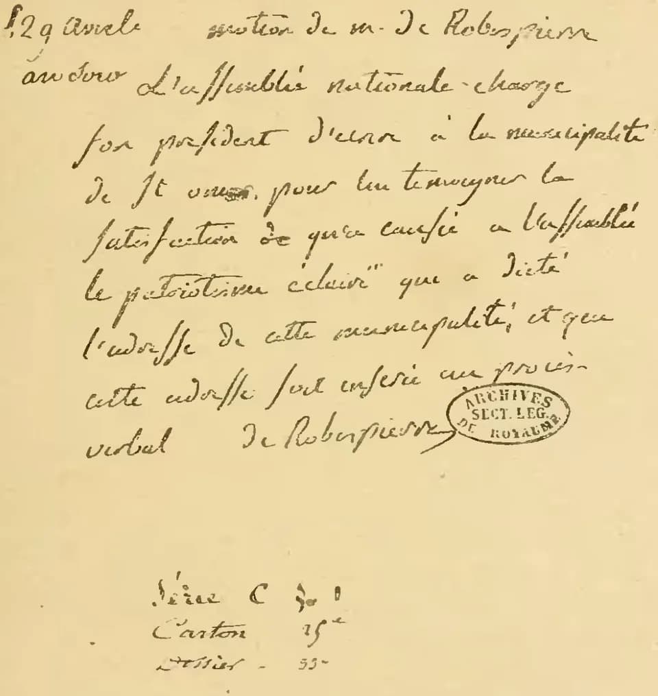 Maximilien Robespierre - Autographe de Robespierre dans l'Histoire socialiste de la France contemporaine (tome I).