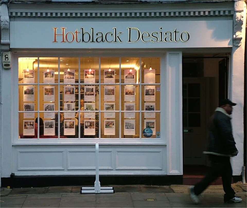 Douglas Adams - Hotblack Desiato estate agents - February 16 2005. this real estate agency's name was used as a character name in the Hitchhiker's Guide to the Galaxy novel series.
(This branch is on