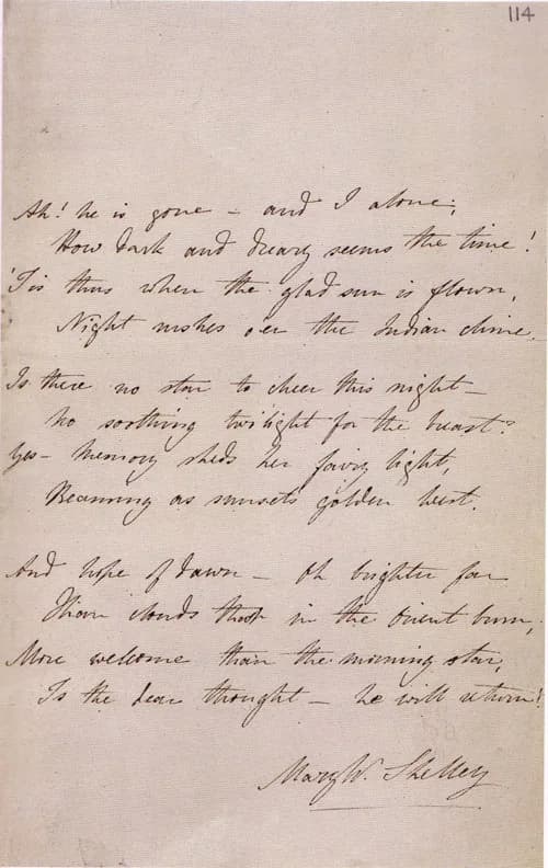 Mary Shelley - Image of the manuscript of the poem Mary Shelley wrote on the death of Percy Bysshe Shelley.